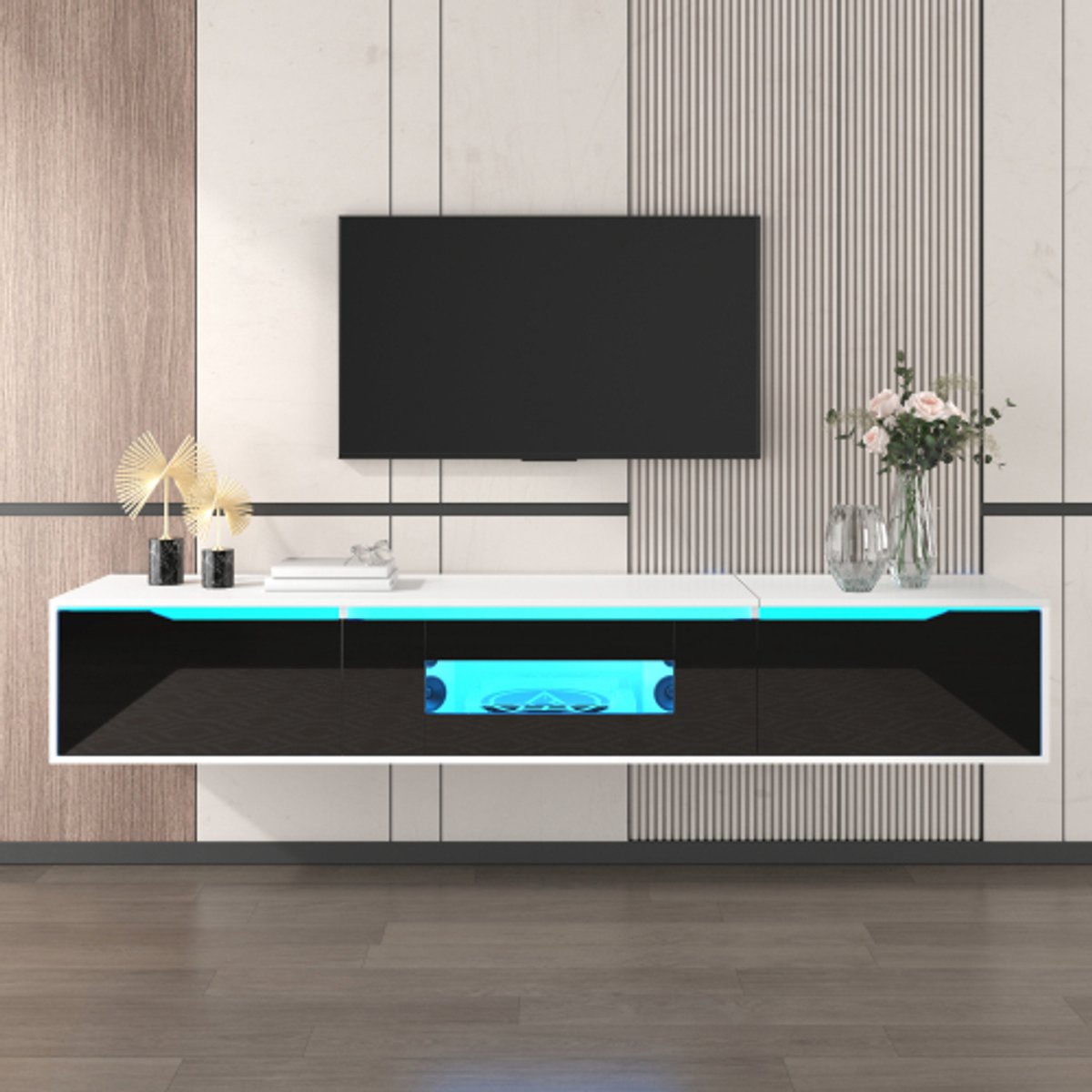 Moderne TV-kast in zwart en wit – Hoogglans met LED-kleurverandering, Perfect voor je woonkamer