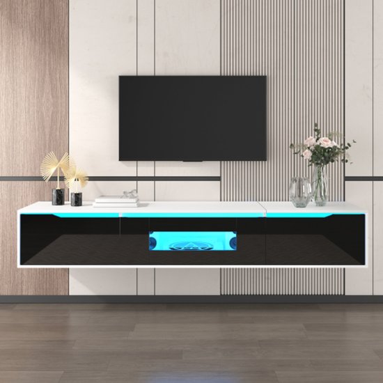 Meuble TV moderne en noir et blanc - Haute brillance avec changement de couleur LED, Perfect pour votre salon