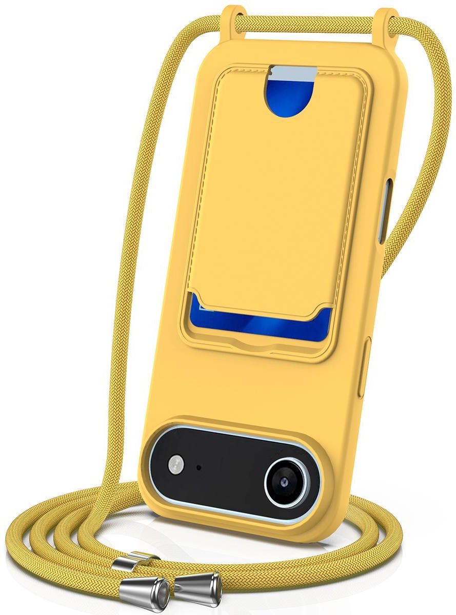 Mobigear Telefoonhoesje geschikt voor Apple iPhone Air Siliconen met Kaarthouder | Mobigear Lanyard Card Hoesje met koord en Pasjeshouder | Kaarthouder voor 1 Pasje | hoesje met koord Telefoonhoesje voor Pinpas / OV Kaart / Rijbewijs - Geel