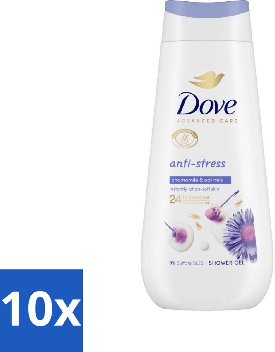 10 x Dove Douchecrème - Anti-Stress - Kamille & Havermelk - 225 ml - Douchecrème Anti-stress - Droge Huid Verzorging - Kamille En Havermelk - Micro Moisture - Sulfaatvrije Douchecrème