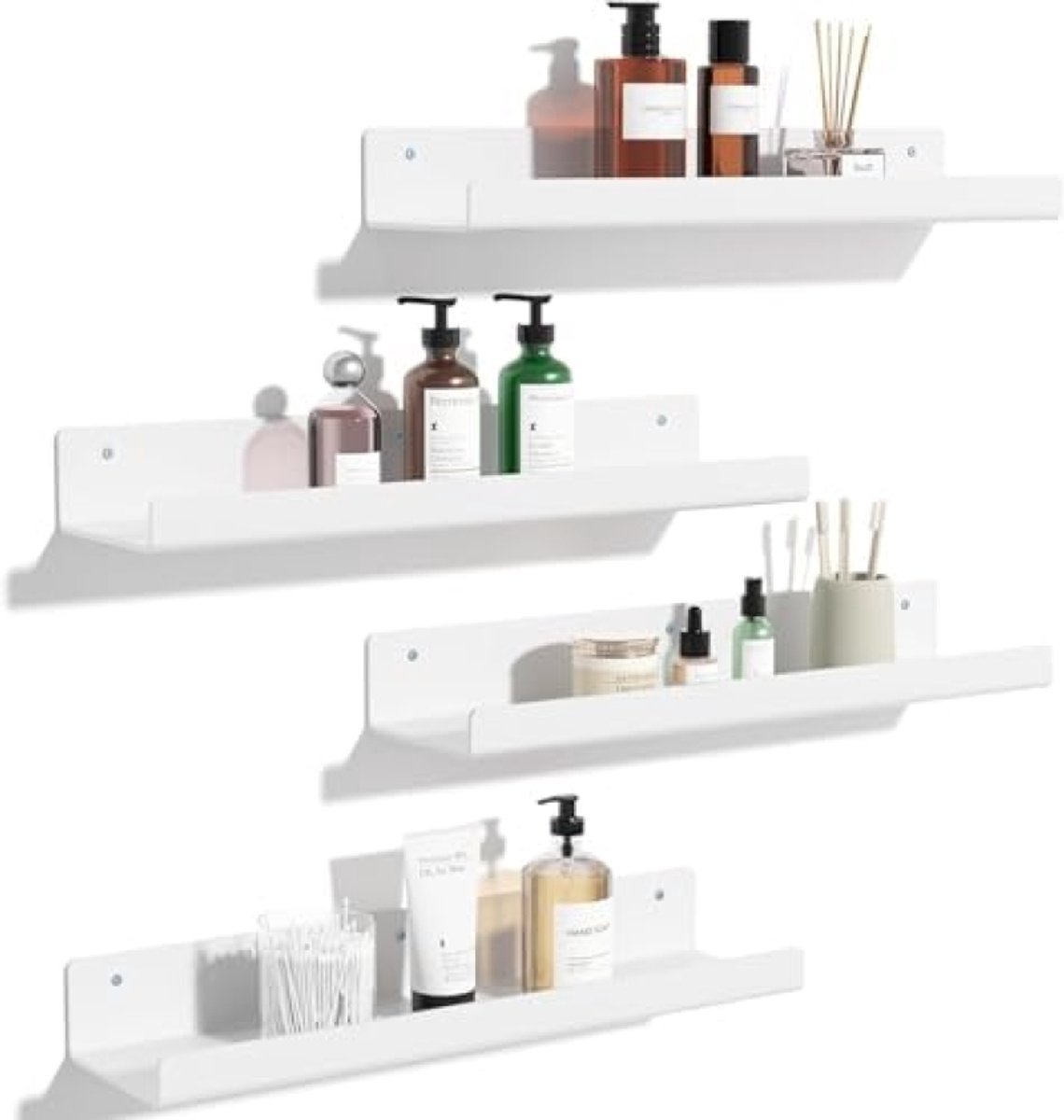 PromoHome Zwevende Wandplanken Set - 4 Stuks Witte Planken voor Moderne Decoratie