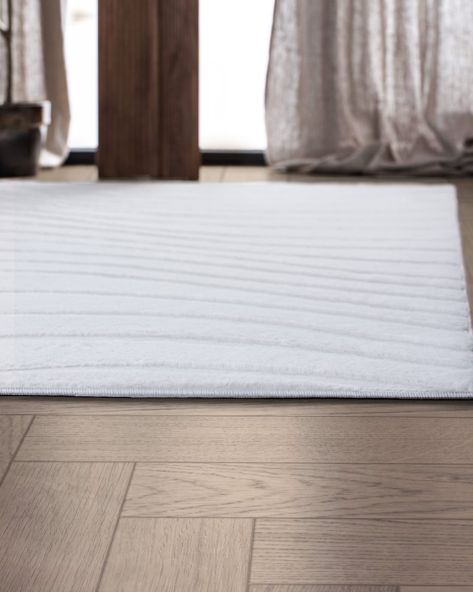 Carpetique Vloerkleed Rechthoek - 160x230 cm - Wit - Antislip – Japandi & Scandinavisch Woonkamer Tapijt