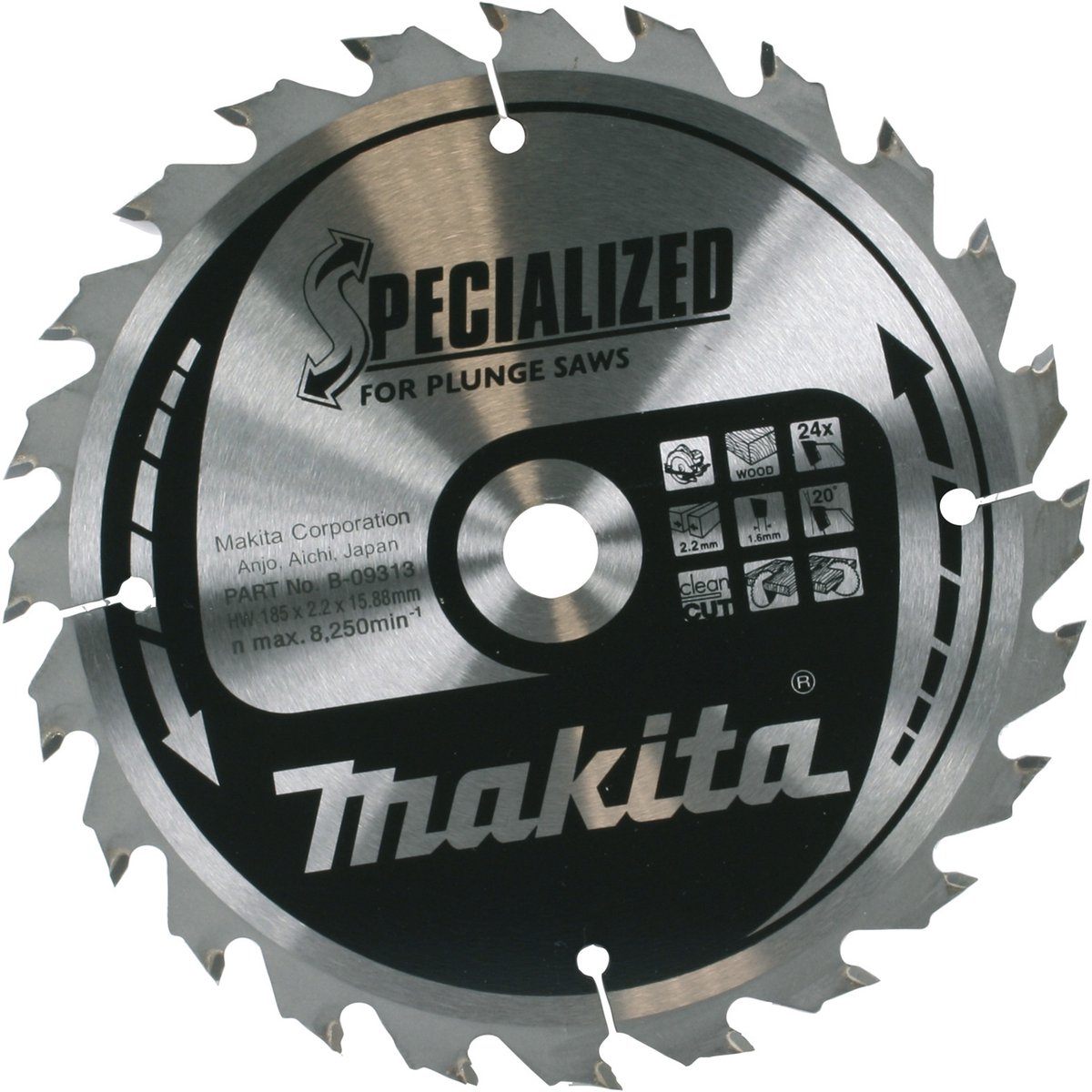 Makita B-09313 Cirkelzaagblad Hout (noest/spijker) | Embedded Tip | 185 x 15,88 mm | 24-tands