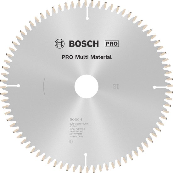 Bosch PRO Multi Material cirkelzaagblad met 80 tanden, zilverkleurig met zwarte details.