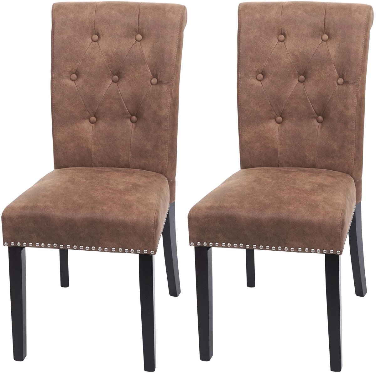 MCW Set van 2 eetkamerstoelen Chesterfield II, stoel keukenstoel, klinknagels ~ stof/textiel bruin, donkere poten