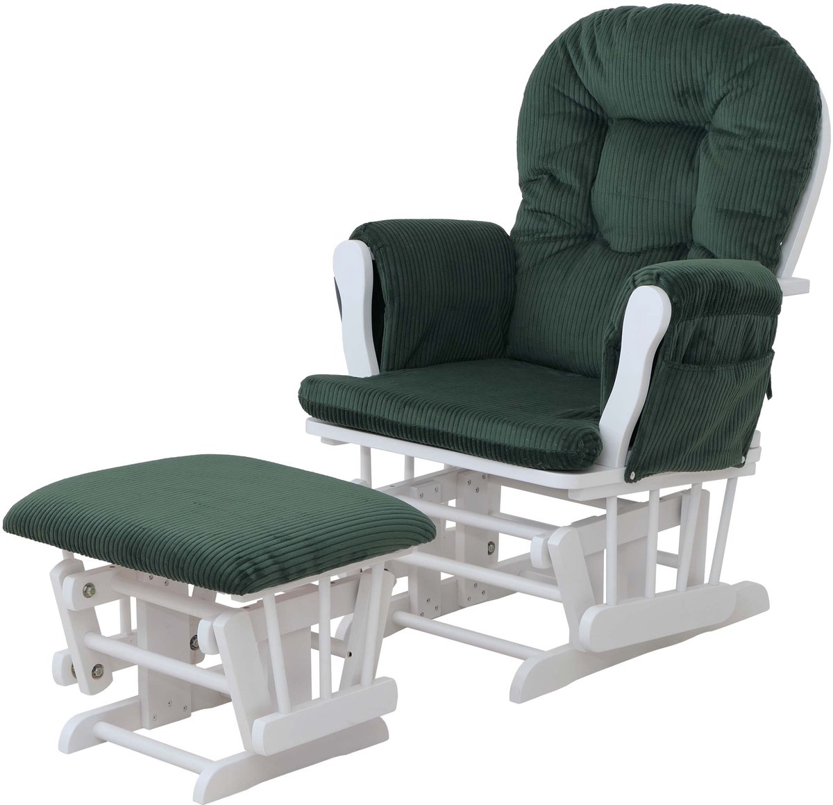 MCW Relaxfauteuil MCW-C76, schommelstoel, schommelstoel met voetenbankje, corduroy 320 g/m² ~ groen, wit frame