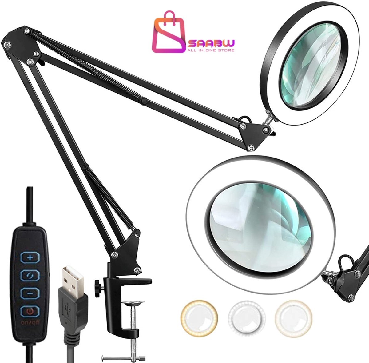 loeplamp met led verlichting – 3 Lichtstanden & 10 Helderniveaus – Voor Schoonheidssalon, Dermatologie & Elektronica – looplamp – tafellamp – tafellamp oplaadbaar – tafellamp industrieel – 45047