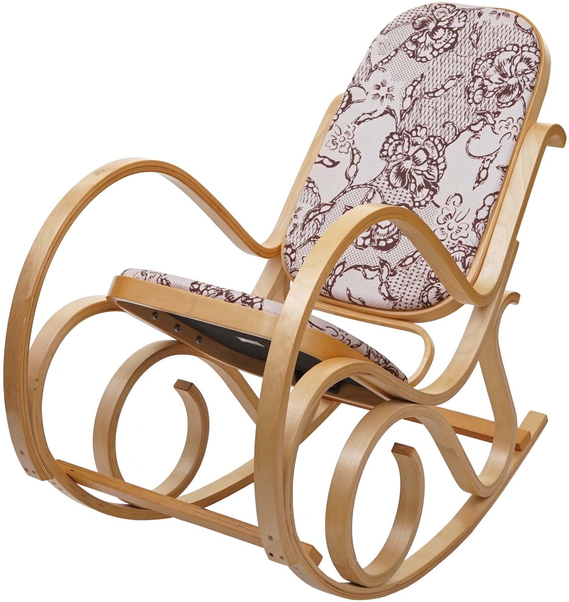 Schommelstoel M41, draaifauteuil TV-fauteuil, massief hout ~ eiken look, stof/textiel jacquard bruin