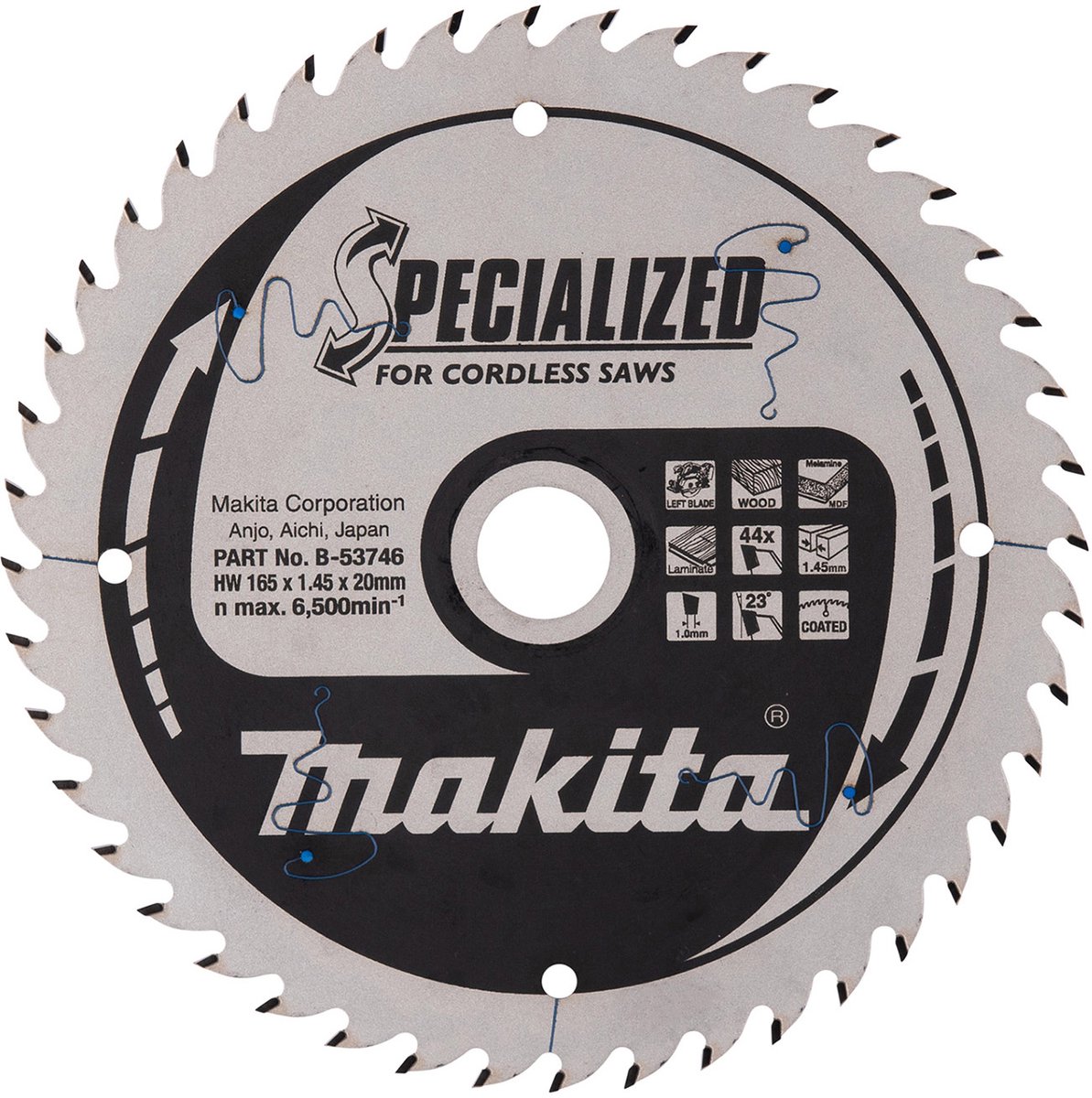 Makita Cirkelzaagblad voor Gemelamineerd | Specialized | Ø 165mm Asgat 20mm 44T - B-53746