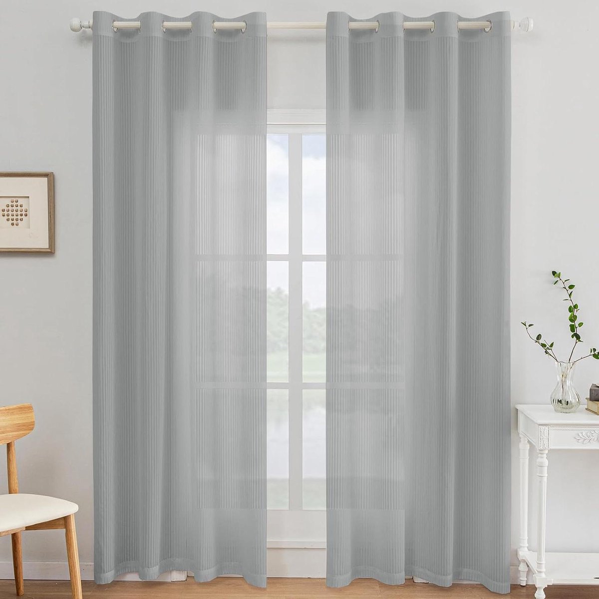 Allecto plus - Set van 2 Moderne Transparante Gordijnen 140x280cm Grijs voor Woonkamer en Keuken