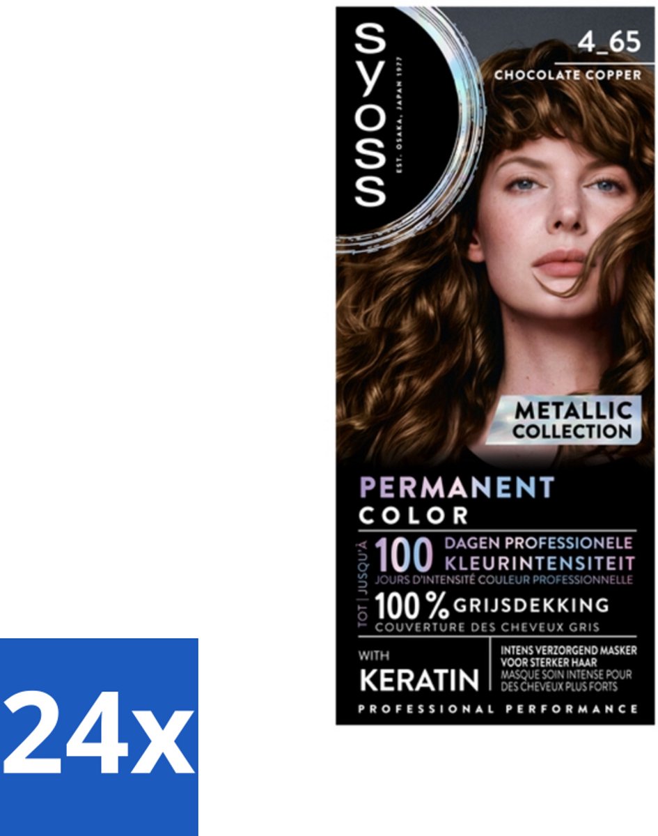 24 x SYOSS - Permanent Coloration 4-65 - Haarverf - Permanente Haarkleuring - Chocolate Copper - Grijsdekking - Permanente Haarkleur - Chocolade Koper - Haarkleur - Haarverzorging - SYOSS