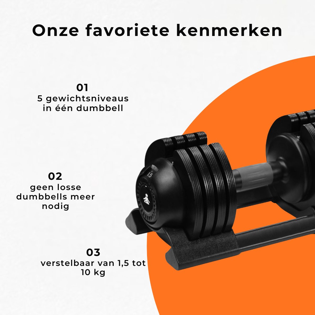 Fitpaddy Verstelbare Dumbell - Halter - Gewichten Halterset - 1,5 kg t/m 10 kg - Krachttraining - Fitness - Gym - Sport - Crossfit - Zwart - 1 Stuk – foto 5