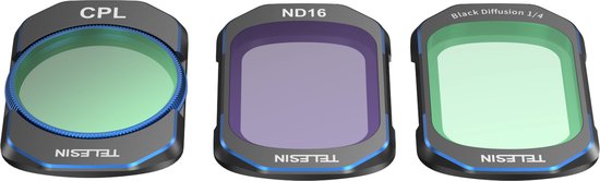 Telesin Filter Kit CPL+ND16+Diffusion voor DJI Osmo Pocket 3 - Magnetische Bevestiging - Ultralicht Aluminium Frame - Duits Schott Optisch Glas - Zwart