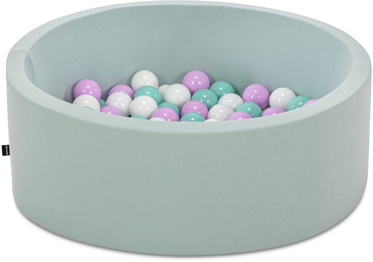 Asir ballenbak voor baby’s – mint – 150 ballen in lila, wit en mint - 85 x 85 x 30 cm