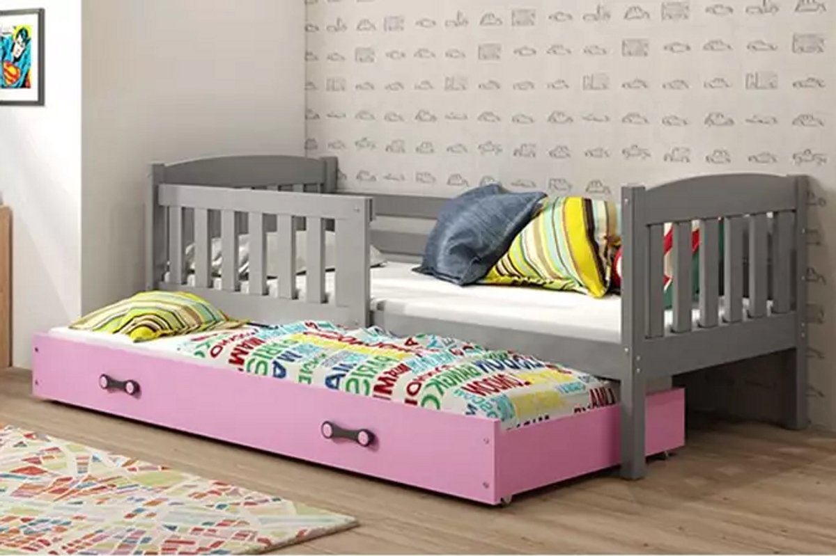 BMS KUBUŚ - Uitschuifbed - 90x200 cm - Jongeren - Graphiet/Pink