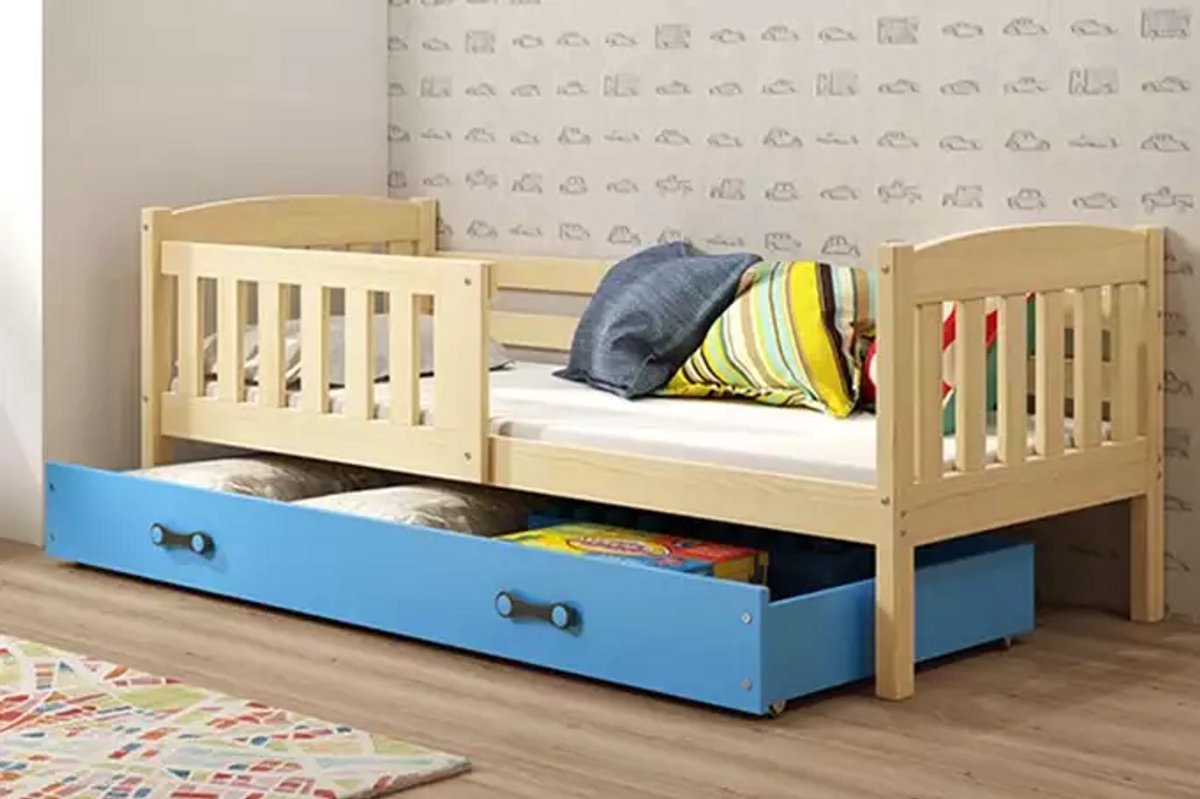 BMS - Single Bed KUBUŚ - 80x160 cm - Kinderen - Pine/Blue