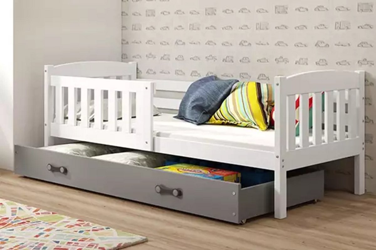 BMS - Jeugd Bed KUBUŚ - 90x200 cm - Wit/Graphiet