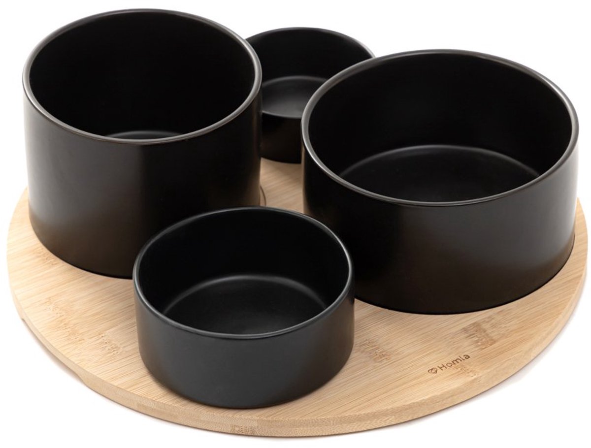HOMLA - Set YIFAN - 5-delige Serving Bowls - 33 cm - Zwart