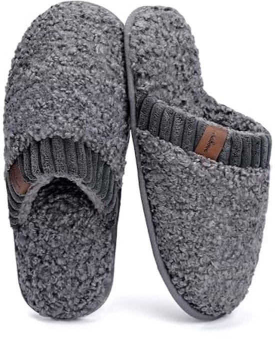 Wostock Damespantoffels, pluche, warm, slippers, bont, sandalen, open teen, thuis, schoenen, pantoffels, dames, winter, Grijs, 40/41 EU