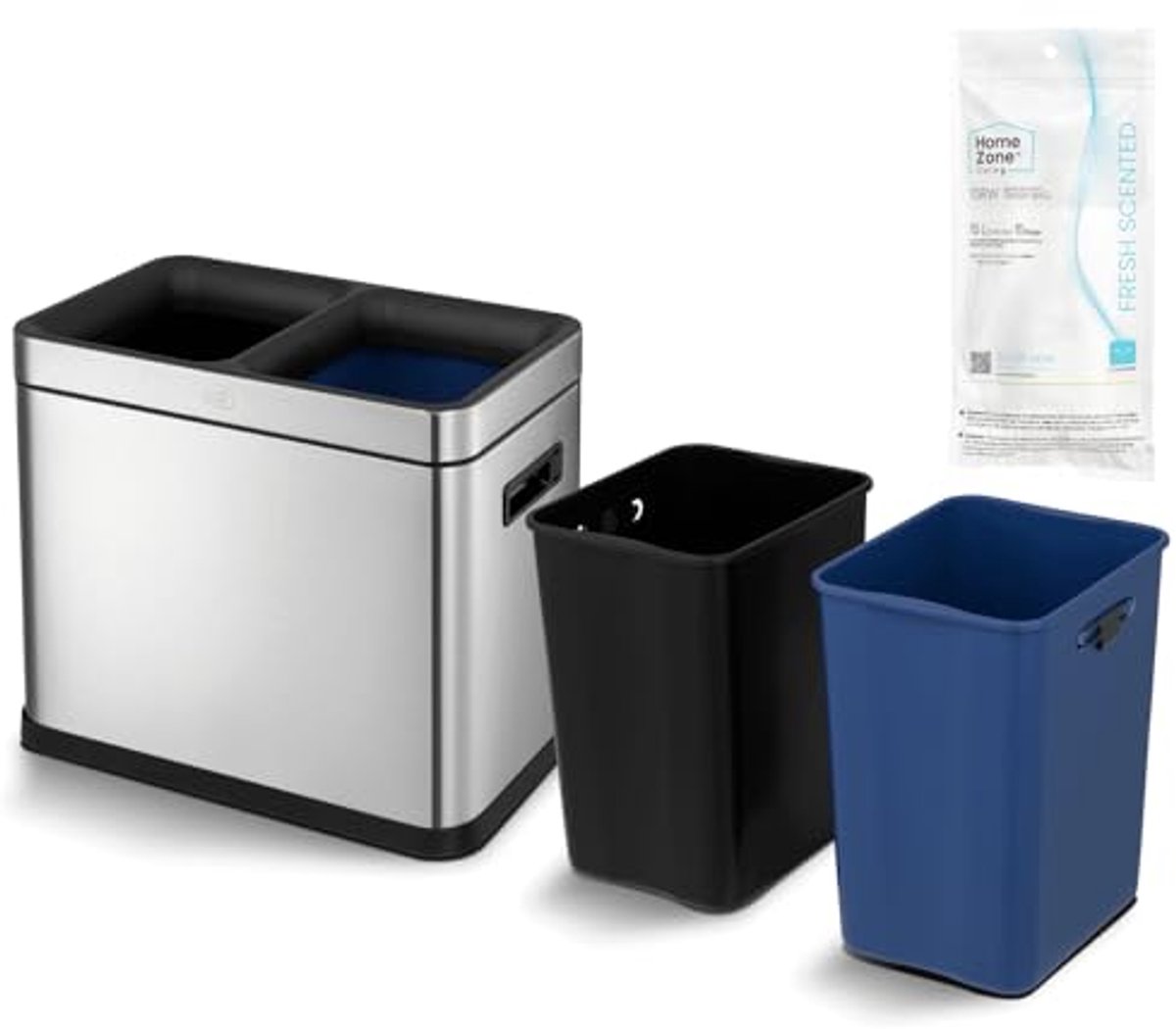 Dubbele Prullenbak voor Keuken - 8 Gallon, Open Top, Roestvrij Staal, Ideaal voor Recycling
