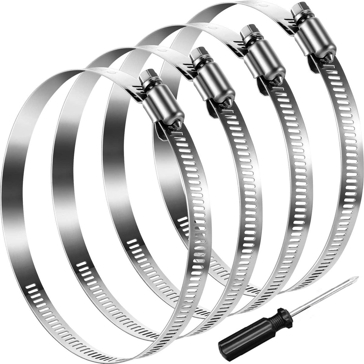 Hose Clamps - RVS - 6 Inches - Verstelbare Slangklemmen - 304 RVS - 4 Stuks - 141-165 mm - Inclusief Schroevendraaier - Voor Wasmachine - Tuin - Vaatwasser - Zwembad - Auto