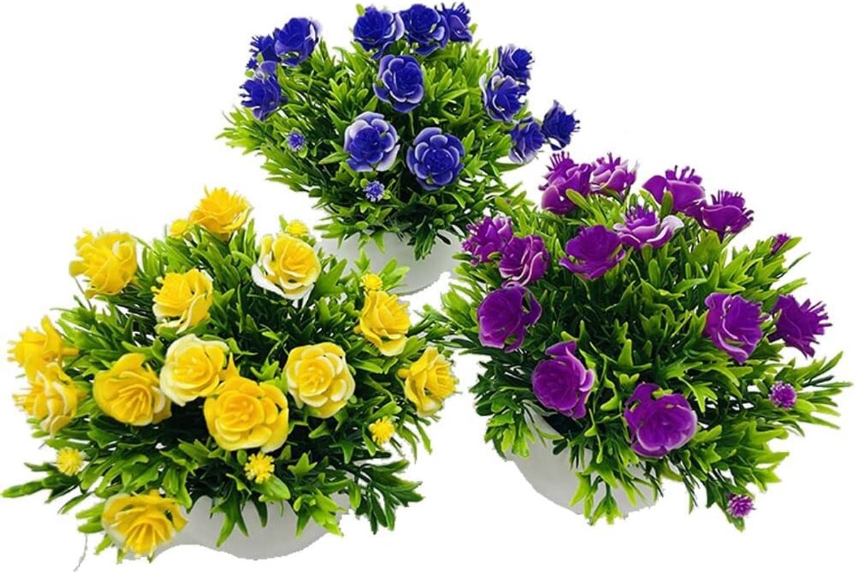 Famanu - 3st Kunstplanten in Potten, Mini Planten in Potjes voor Binnen Tafel Bureau Plank Badkamer Decoratie-Kunstgroen Potplanten Plastic Nepplanten voor Thuis Badkamer Kantoor Tafel Decoratie
