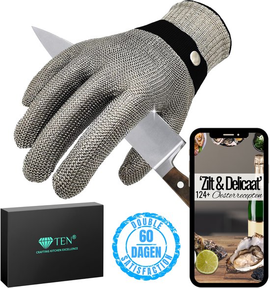 TEN® Maat XXL Oesterhandschoen RVS Signature – Inclusief eBook 124 Oesterrecepten – Zwart