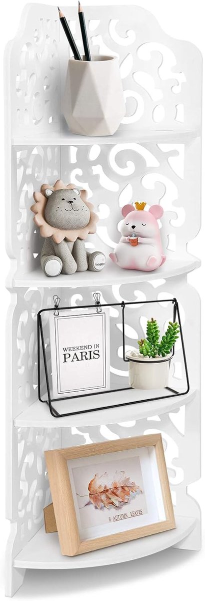 Image of 4 Tier Corner Rack - Bathroom Storage Rack - Freestanding Sculpted Steam Proof - White Standard Garden