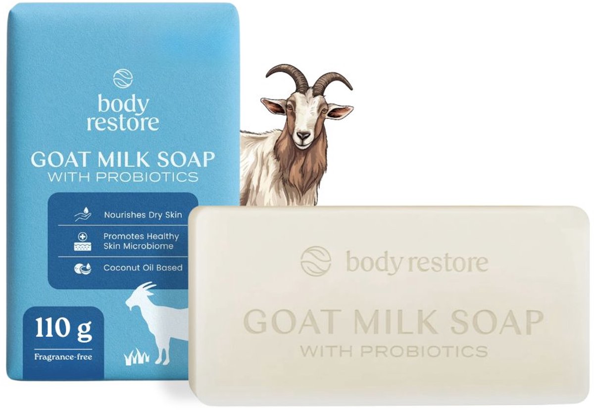 Body Restore Goat Milk Soap - Geitenmelk zeep - 100% Natuurlijke zeep voor lichaam, gezicht en handen - Geurloos - met Probiotica