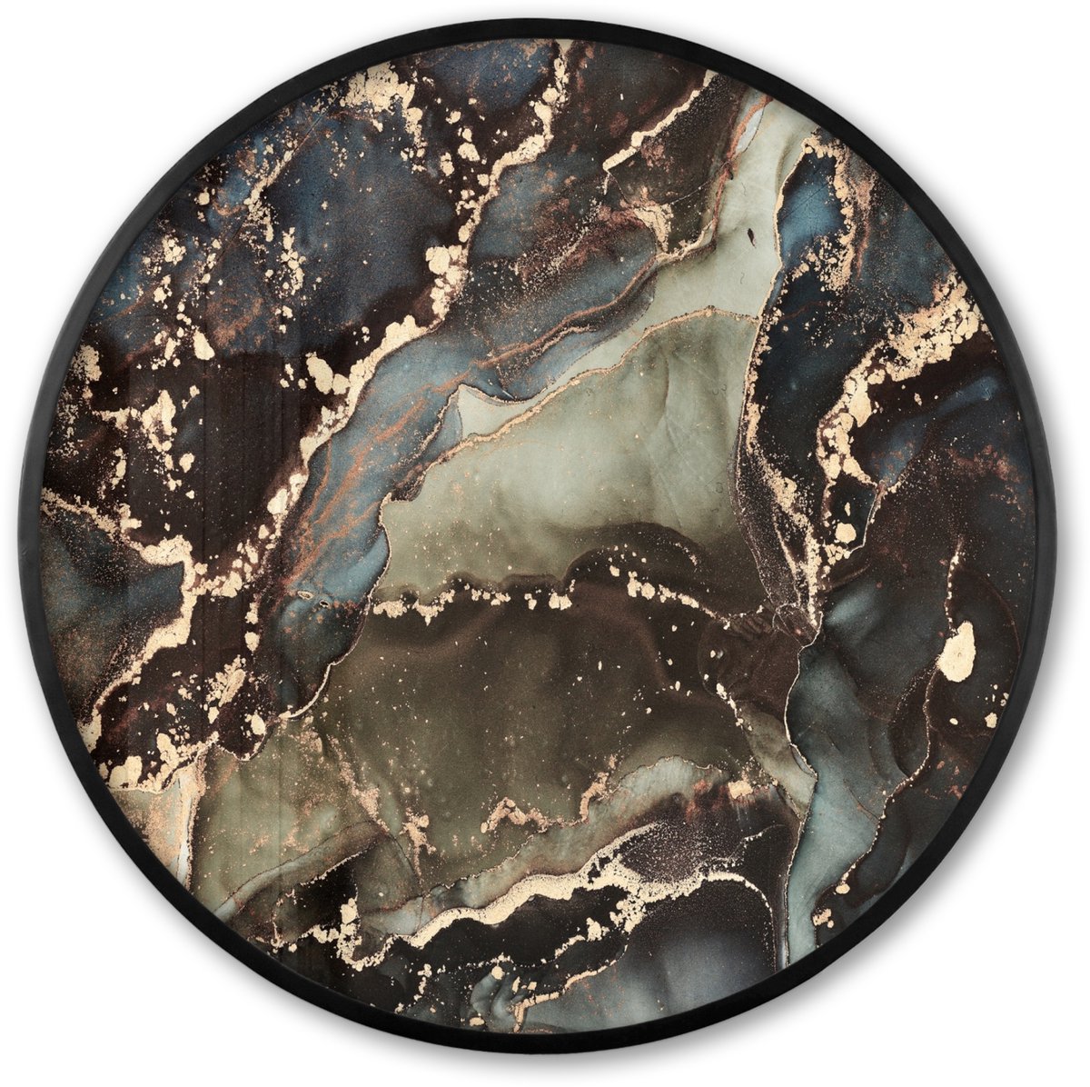 FrameYourWall Poster in lijst Rond - Fotolijst 80x80 cm - Posters - Marmer - Goud - Groen - Ronde posterlijst zwart - Decoratie - Wanddecoratie woonkamer - Muurdecoratie slaapkamer