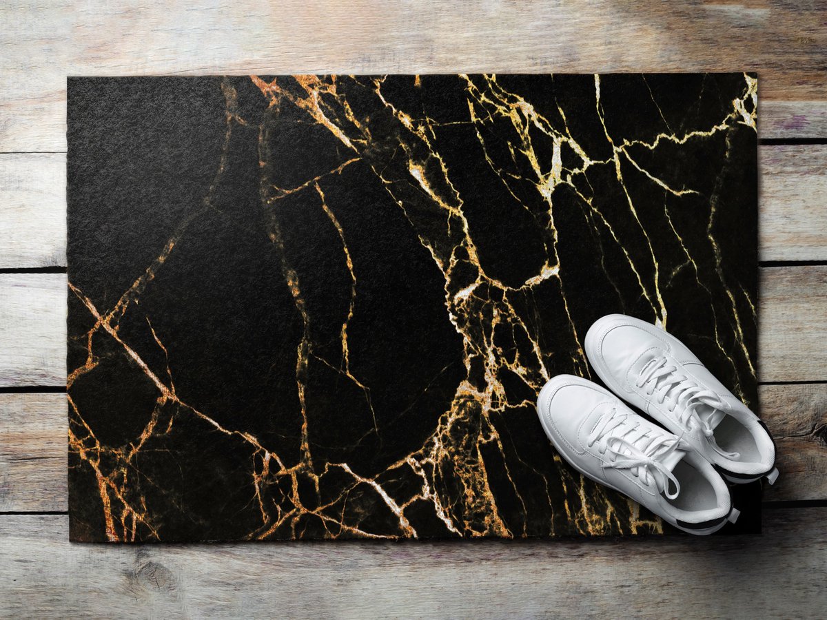 Coloray Buiten Deurmat - Zwart Droogloopmat Buiten - Marmerpatroon Moddermat Buiten - Accessoire Voor De Voordeur - Voordeurmat Herfst - Antislip Entreemat Voor Terras - 60x40 cm Zwart - Marmerpatroon