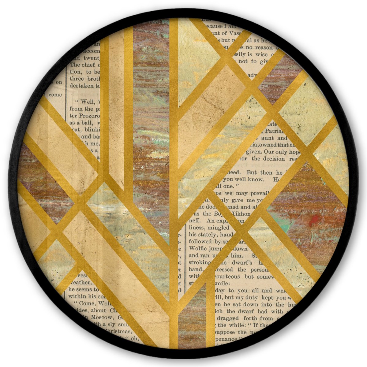 FrameYourWall Poster in lijst Rond - Fotolijst 40x40 cm - Posters - Vintage - Marmer - Goud - Ronde posterlijst zwart - Decoratie - Wanddecoratie woonkamer - Muurdecoratie slaapkamer Multicolor