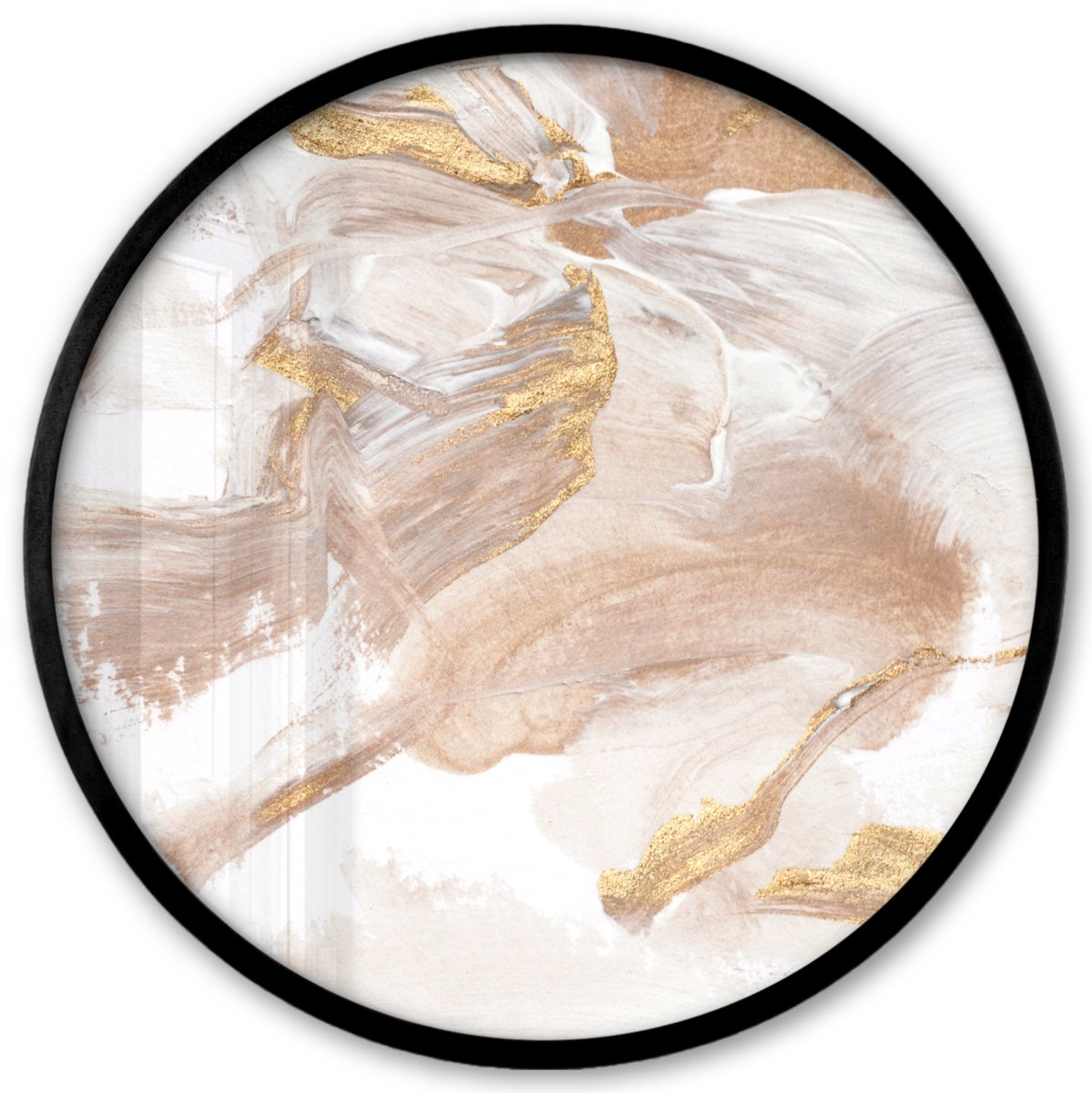 FrameYourWall Poster in lijst Rond - Fotolijst 40x40 cm - Posters - Aquarelverf - Goud - Abstract - Ronde posterlijst zwart - Decoratie - Wanddecoratie woonkamer - Muurdecoratie slaapkamer Multicolor