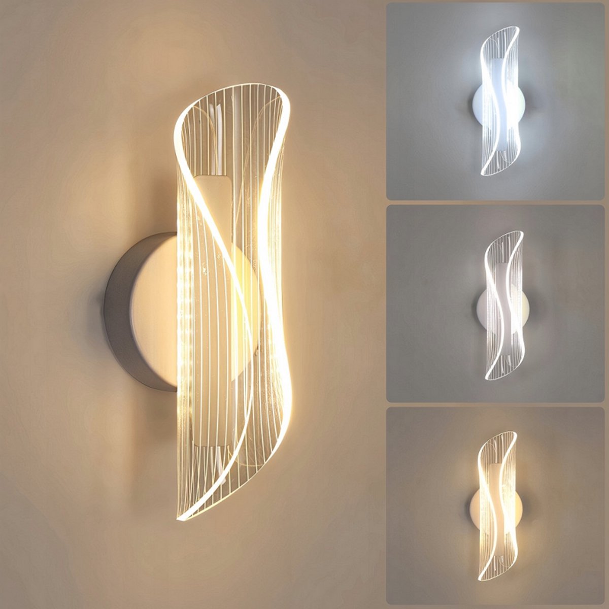 Haobosic Modern LED - Wandlamp - Wit - 21.8x8x9 cm - Drie kleuren 8cm basis