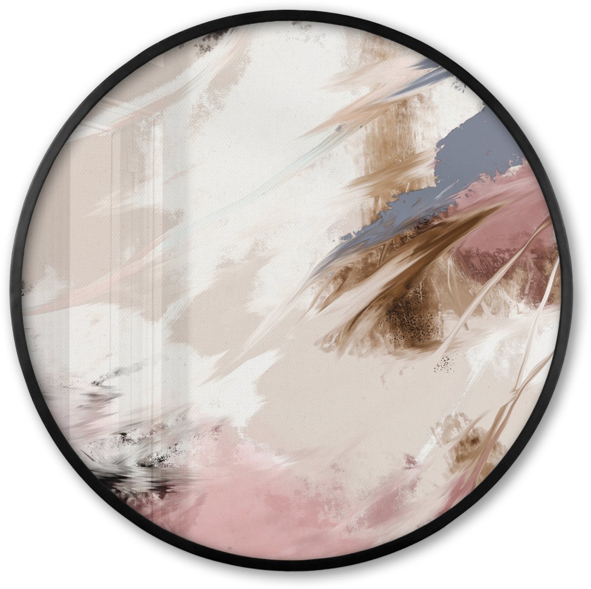 FrameYourWall Poster in lijst Rond - Fotolijst 60x60 cm - Posters - Verf - Abstract - Roze - Wit - Ronde posterlijst zwart - Decoratie - Wanddecoratie woonkamer - Muurdecoratie slaapkamer