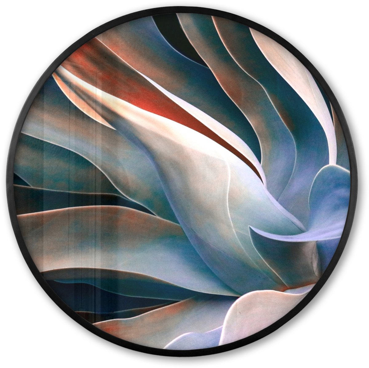 FrameYourWall Poster in lijst Rond - Fotolijst 60x60 cm - Posters - Bladeren - Natuur - Stilleven - Blauw - Ronde posterlijst zwart - Decoratie - Wanddecoratie woonkamer - Muurdecoratie slaapkamer Bloem - Abstract
