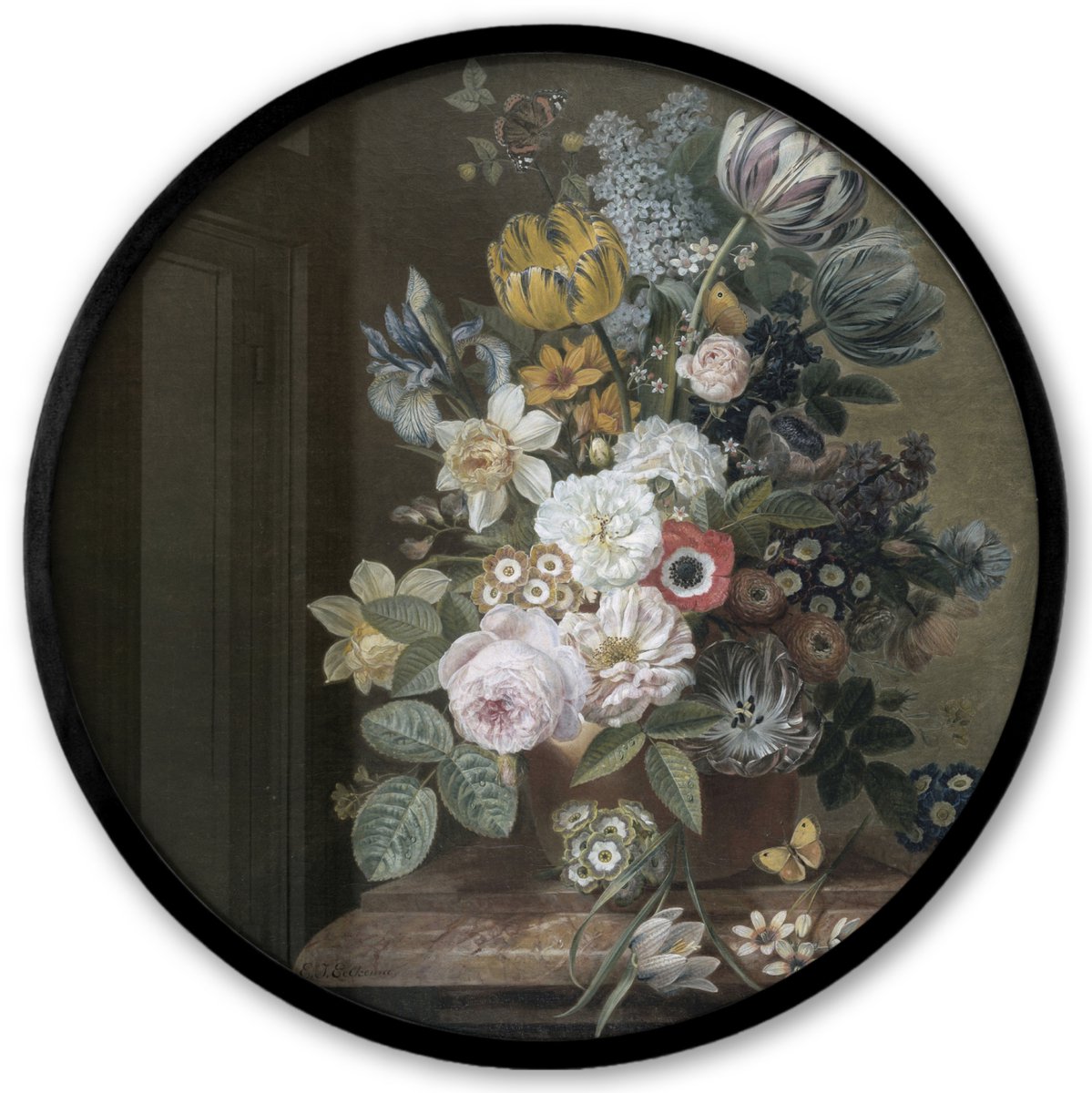 FrameYourWall Poster in lijst Rond - Fotolijst 40x40 cm - Posters - Bloemen - Eelke Jelles Eelkema - Oude meesters - Ronde posterlijst zwart - Decoratie - Wanddecoratie woonkamer - Muurdecoratie slaapkamer Stilleven - Bloemen