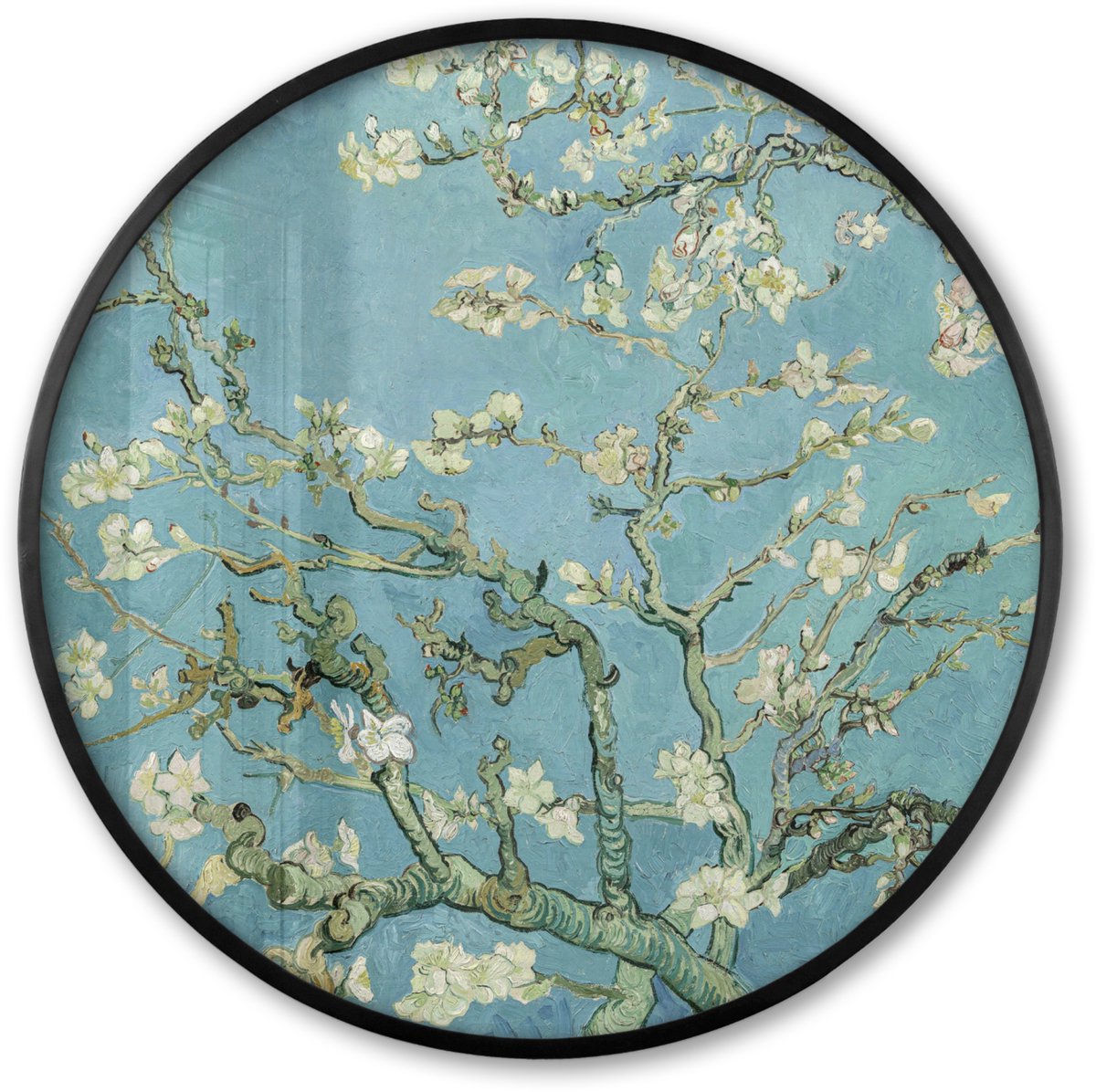 FrameYourWall Poster in lijst Rond - Fotolijst 80x80 cm - Posters - Van Gogh - Amandelbloesem - Oude meesters - Kunst - Vintage - Ronde posterlijst zwart - Decoratie - Wanddecoratie woonkamer - Muurdecoratie slaapkamer