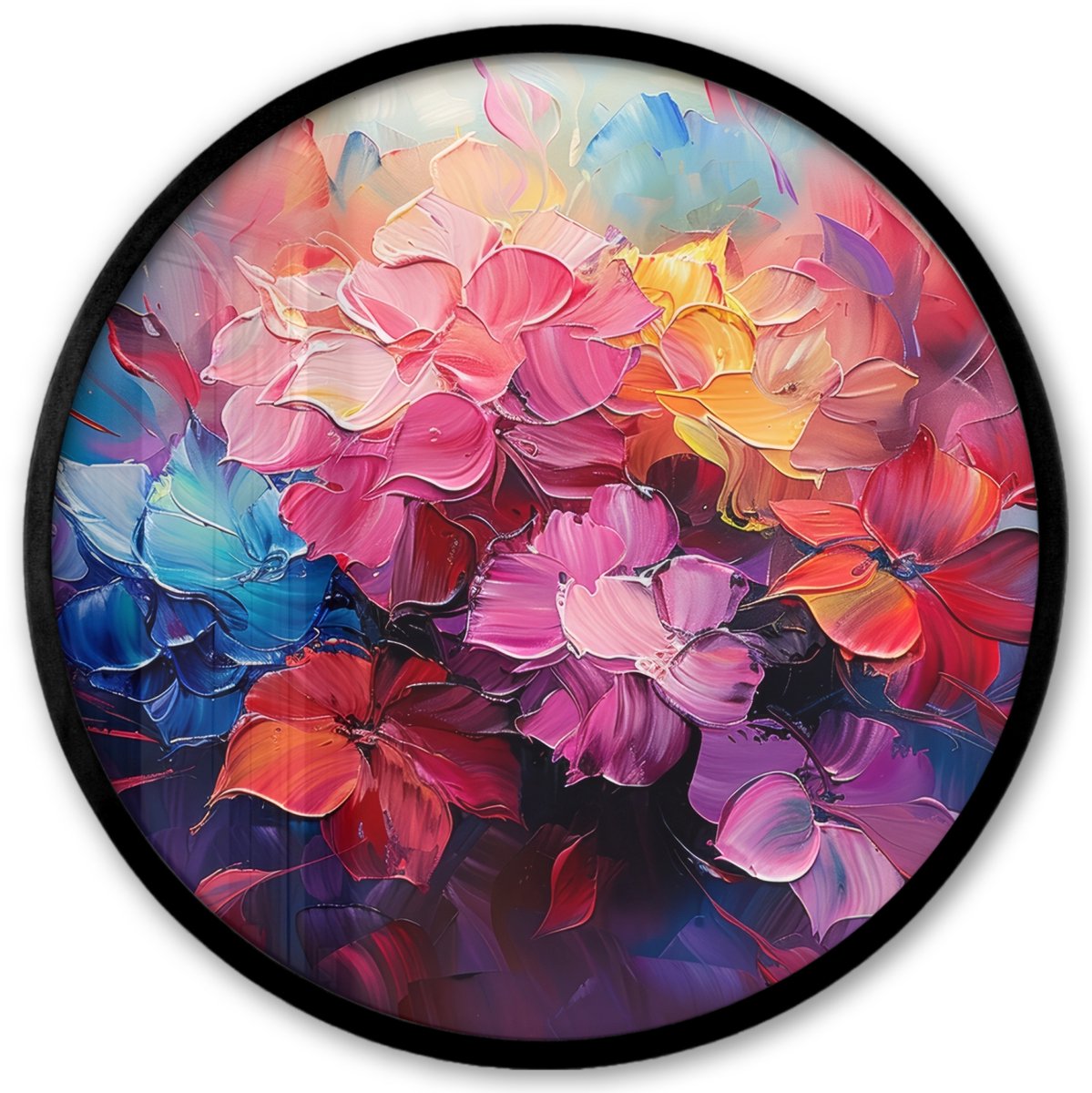Poster in lijst Rond - Fotolijst 40x40 cm - Posters - Bloemen - Verf - Abstract - Kleurrij