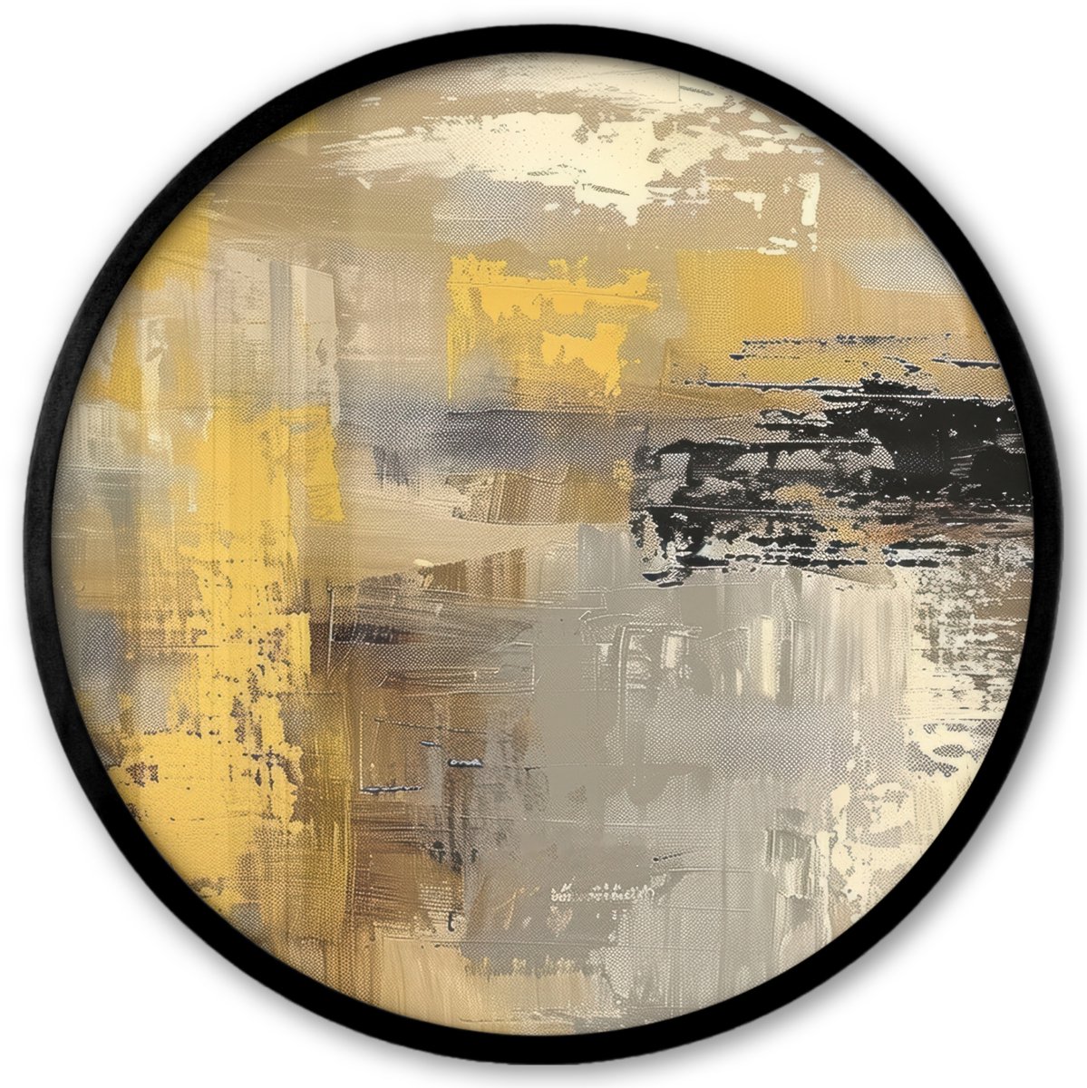 FrameYourWall Poster in lijst Rond - Fotolijst 40x40 cm - Posters - Abstract - Geel - Modern - Beige - Ronde posterlijst zwart - Decoratie - Wanddecoratie woonkamer - Muurdecoratie slaapkamer