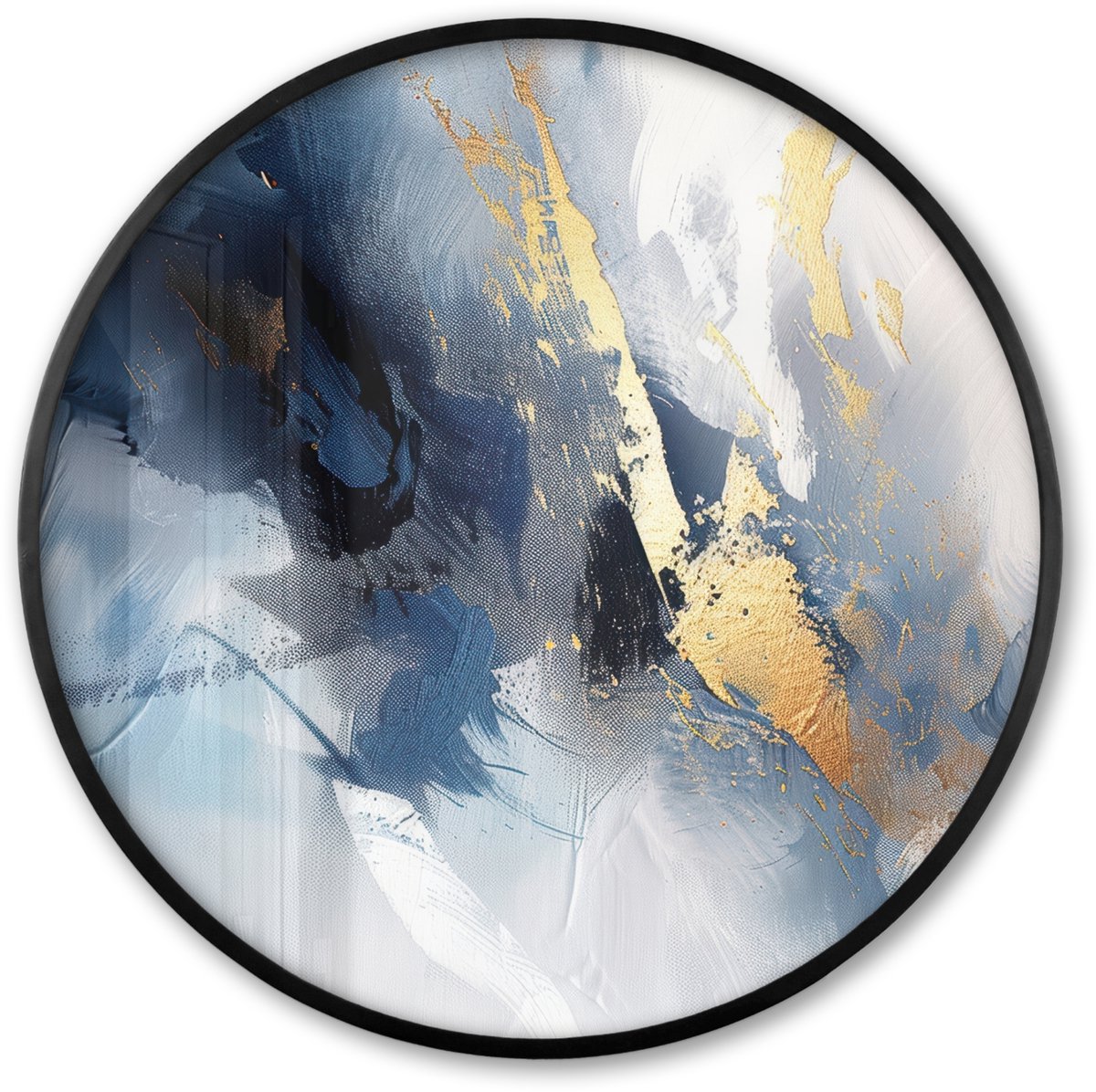 FrameYourWall Poster in lijst Rond - Fotolijst 80x80 cm - Posters - Blauw - Modern - Marmer - Abstract - Goud - Ronde posterlijst zwart - Decoratie - Wanddecoratie woonkamer - Muurdecoratie slaapkamer