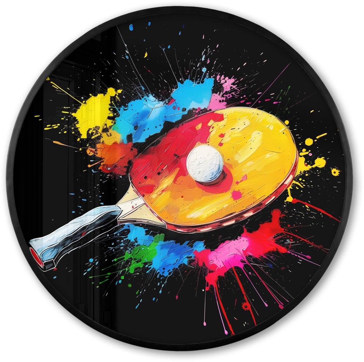 FrameYourWall Poster in lijst Rond - Fotolijst 80x80 cm - Posters - Graffiti - Sport - Tafeltennis - Verf - Ronde posterlijst zwart - Decoratie - Wanddecoratie woonkamer - Muurdecoratie slaapkamer