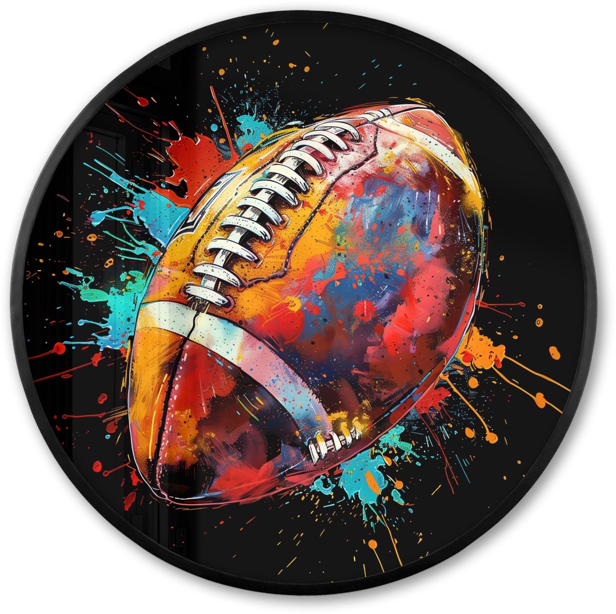 FrameYourWall Poster in lijst Rond - Fotolijst 80x80 cm - Posters - Graffiti - Sport - Rugby - American Football - Ronde posterlijst zwart - Decoratie - Wanddecoratie woonkamer - Muurdecoratie slaapkamer