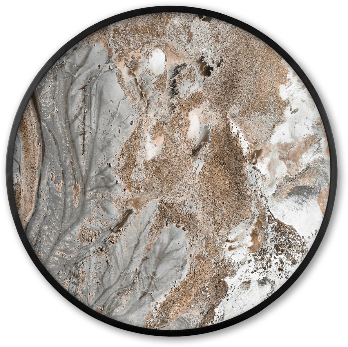FrameYourWall Poster in lijst Rond - Fotolijst 80x80 cm - Posters - Abstract - Marmer - Wit - Bruin - Marmerlook - Ronde posterlijst zwart - Decoratie - Wanddecoratie woonkamer - Muurdecoratie slaapkamer Naturals - Natuur