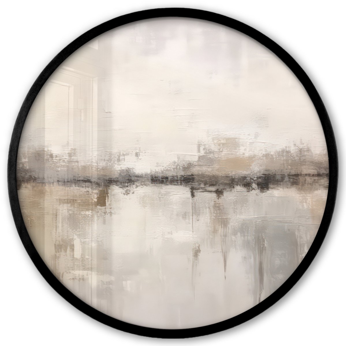 FrameYourWall Poster in lijst Rond - Fotolijst 40x40 cm - Posters - Moderne kunst - Abstract - Beige - Ronde posterlijst zwart - Decoratie - Wanddecoratie woonkamer - Muurdecoratie slaapkamer
