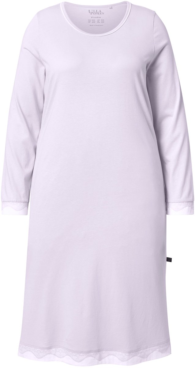 Ulla Popken Dames - Nachthemd kant oversized ronde hals lange mouwen - Lichtpaars - Maat 50+