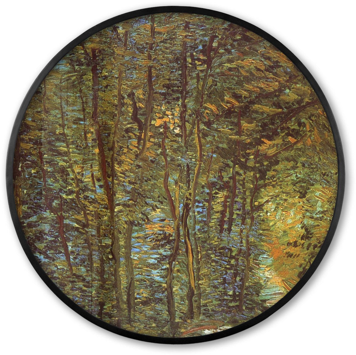 FrameYourWall Poster in lijst Rond - Fotolijst 60x60 cm - Posters - In het bos - Vincent van Gogh - Ronde posterlijst zwart - Decoratie - Wanddecoratie woonkamer - Muurdecoratie slaapkamer Multicolor