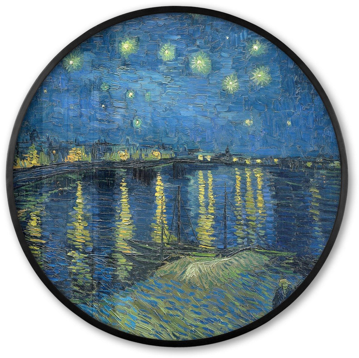 FrameYourWall Poster in lijst Rond - Fotolijst 60x60 cm - Posters - De Sterrennacht - Vincent van Gogh - Ronde posterlijst zwart - Decoratie - Wanddecoratie woonkamer - Muurdecoratie slaapkamer Multicolor