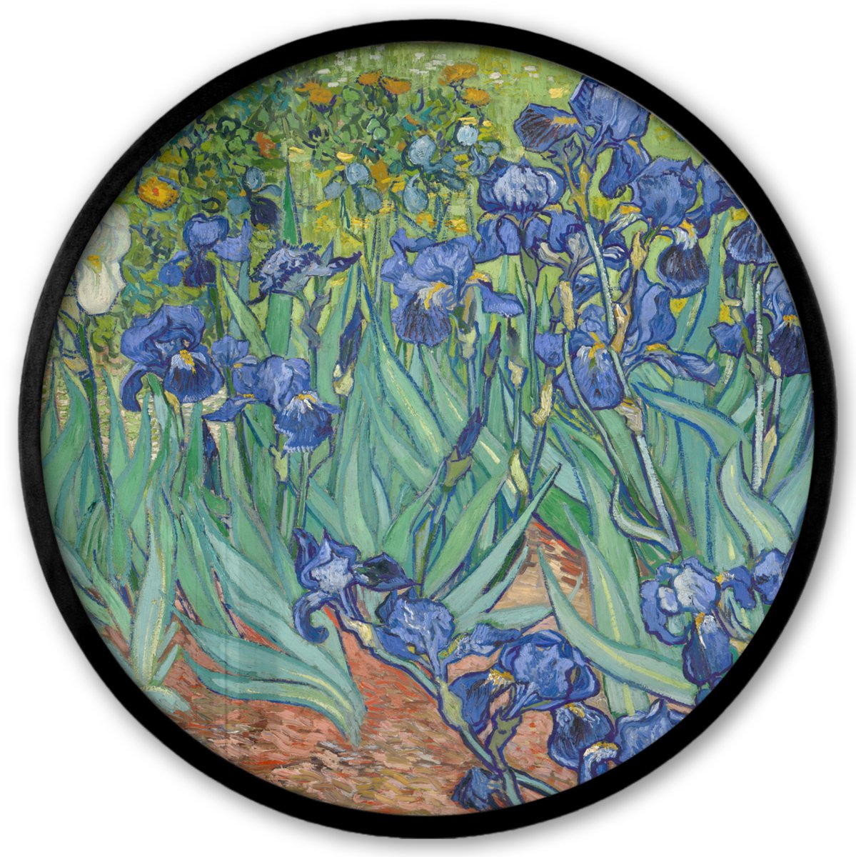 FrameYourWall Poster in lijst Rond - Fotolijst 40x40 cm - Posters - Irissen - Vincent van Gogh - Ronde posterlijst zwart - Decoratie - Wanddecoratie woonkamer - Muurdecoratie slaapkamer Multicolor