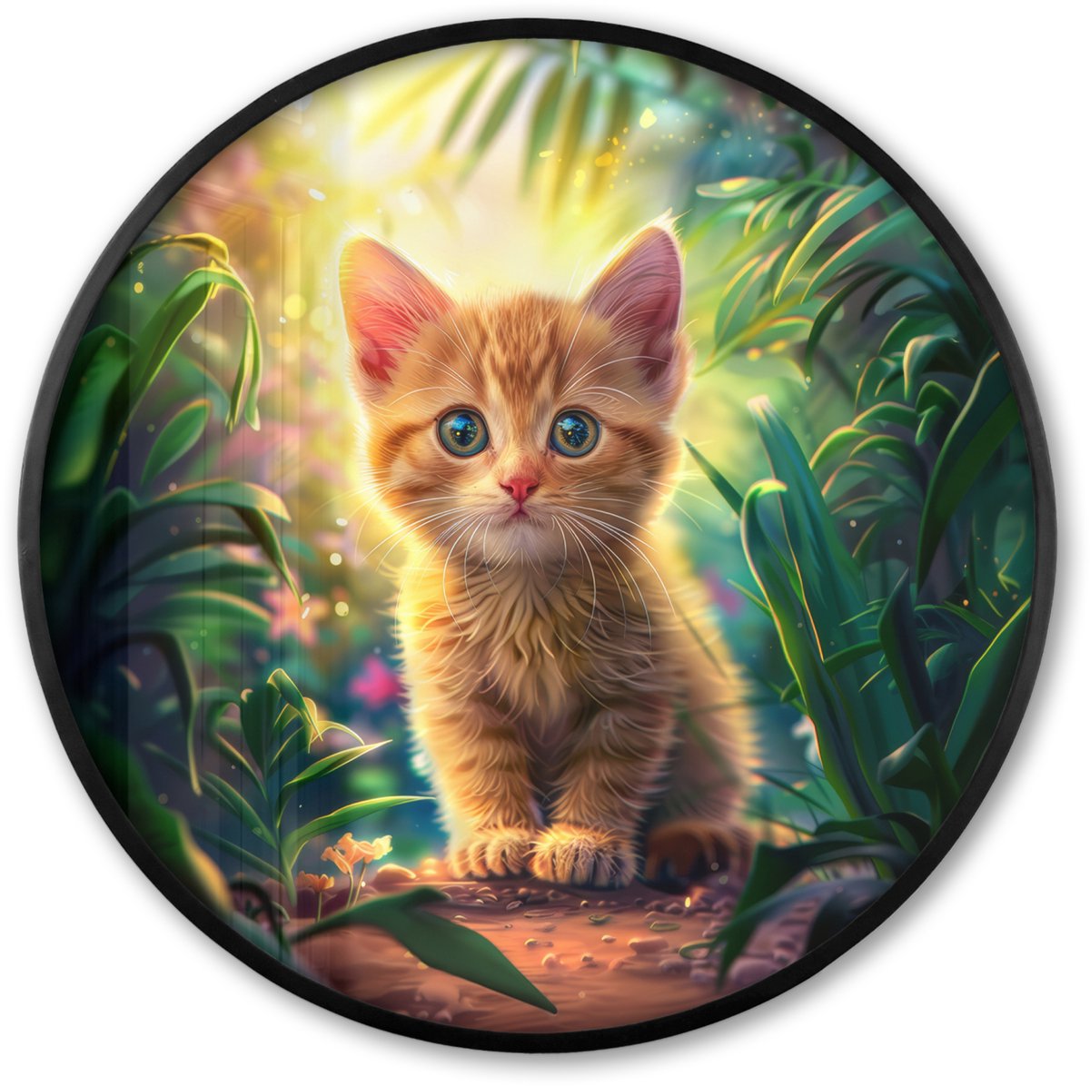 FrameYourWall Poster in lijst Rond - Fotolijst 80x80 cm - Posters - Kat - Huisdier - Natuur - Ronde posterlijst zwart - Decoratie - Wanddecoratie woonkamer - Muurdecoratie slaapkamer